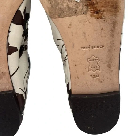 TORY‎ BURCH Women's Cream/Brown Leather Elastic Britten Ballet Flats Size 7.5